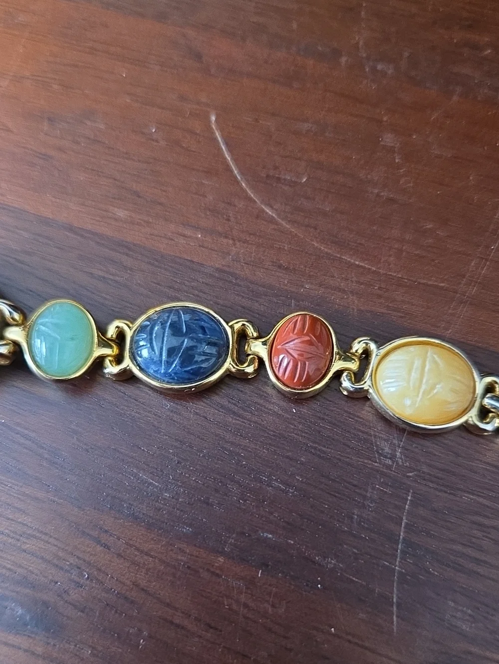 Vintage JOSEPH BERNARD Gold-Tone Watch With Egyptian Scarab Gemstone Cabochons